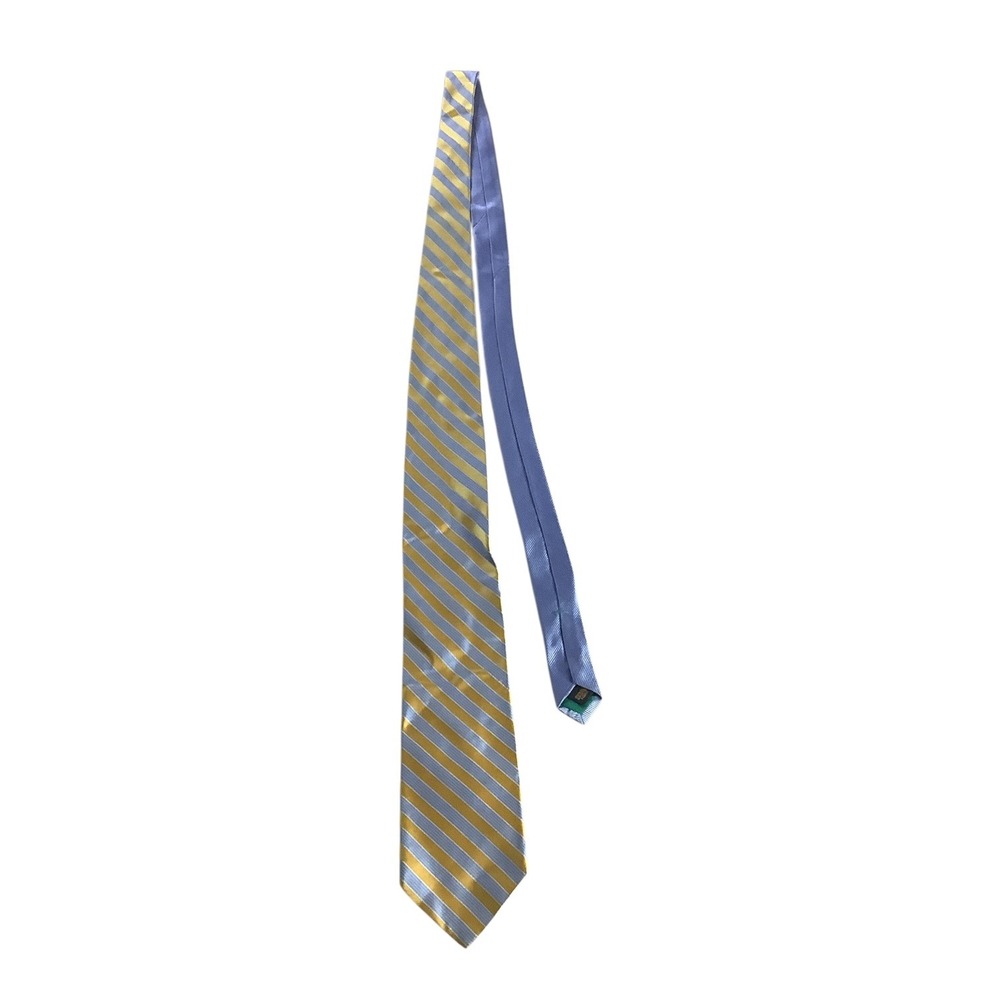 Tommy Hilfiger Men Tie 100% Silk Blue Gold Striped Classic Necktie USA Formal‎